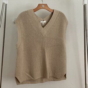 H&M BEIGE/NUDE OVERSIZED KNIT V-NECK SWEATER VEST SMALL